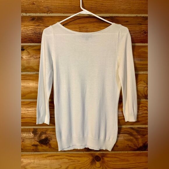 Worthington Cream Boatneck 3/4 Sleeve Sweater with Ripple Detail on Coll… - Picture 5 of 9